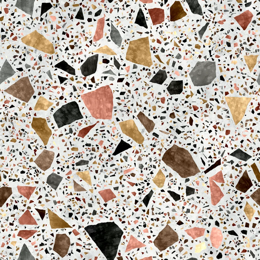 Terrazzo surface revealing a decorative field of stone aggregate
