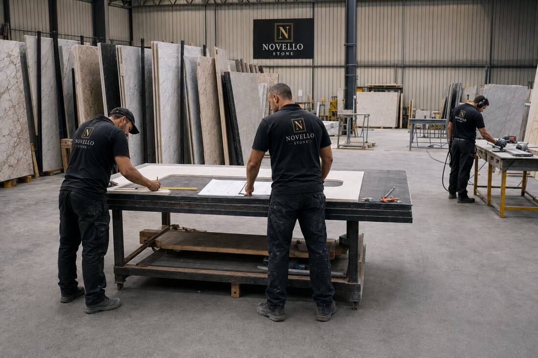 Novello Stone fabrication team at work in the workshop
