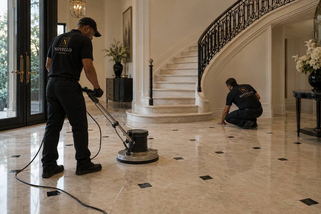 Restoring and polishing a marble entrance foyer