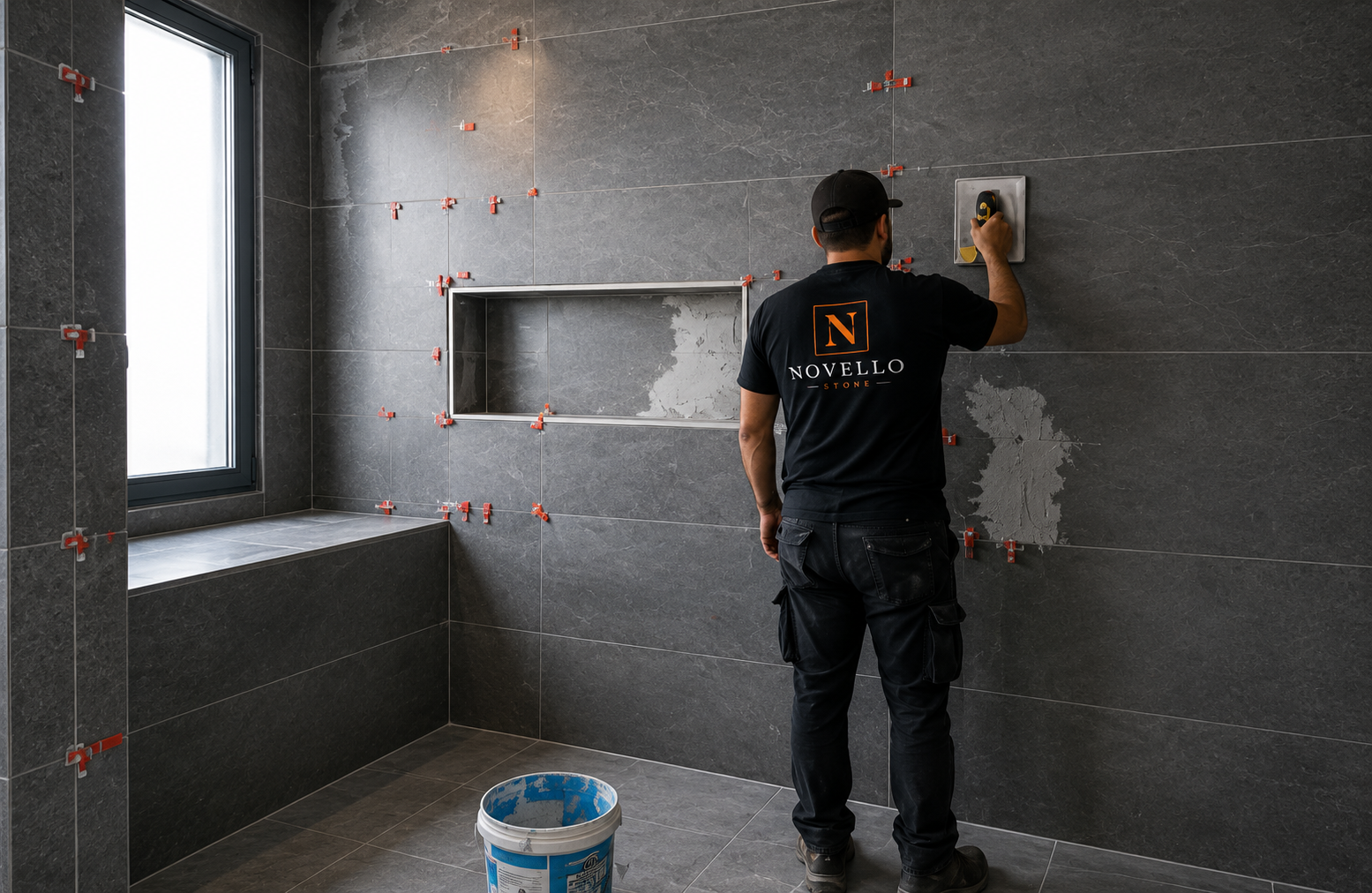 Wall tiling in progress
