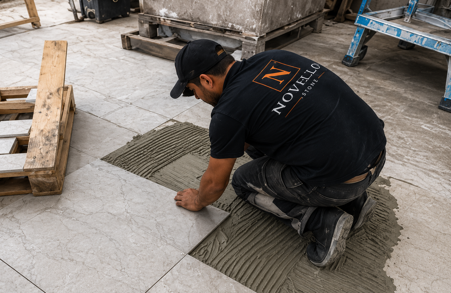 Large format tile laying